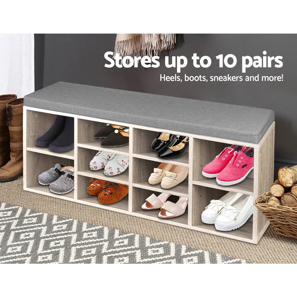 10-Compartment Wooden Shoe Rack Bench Storage - Artiss