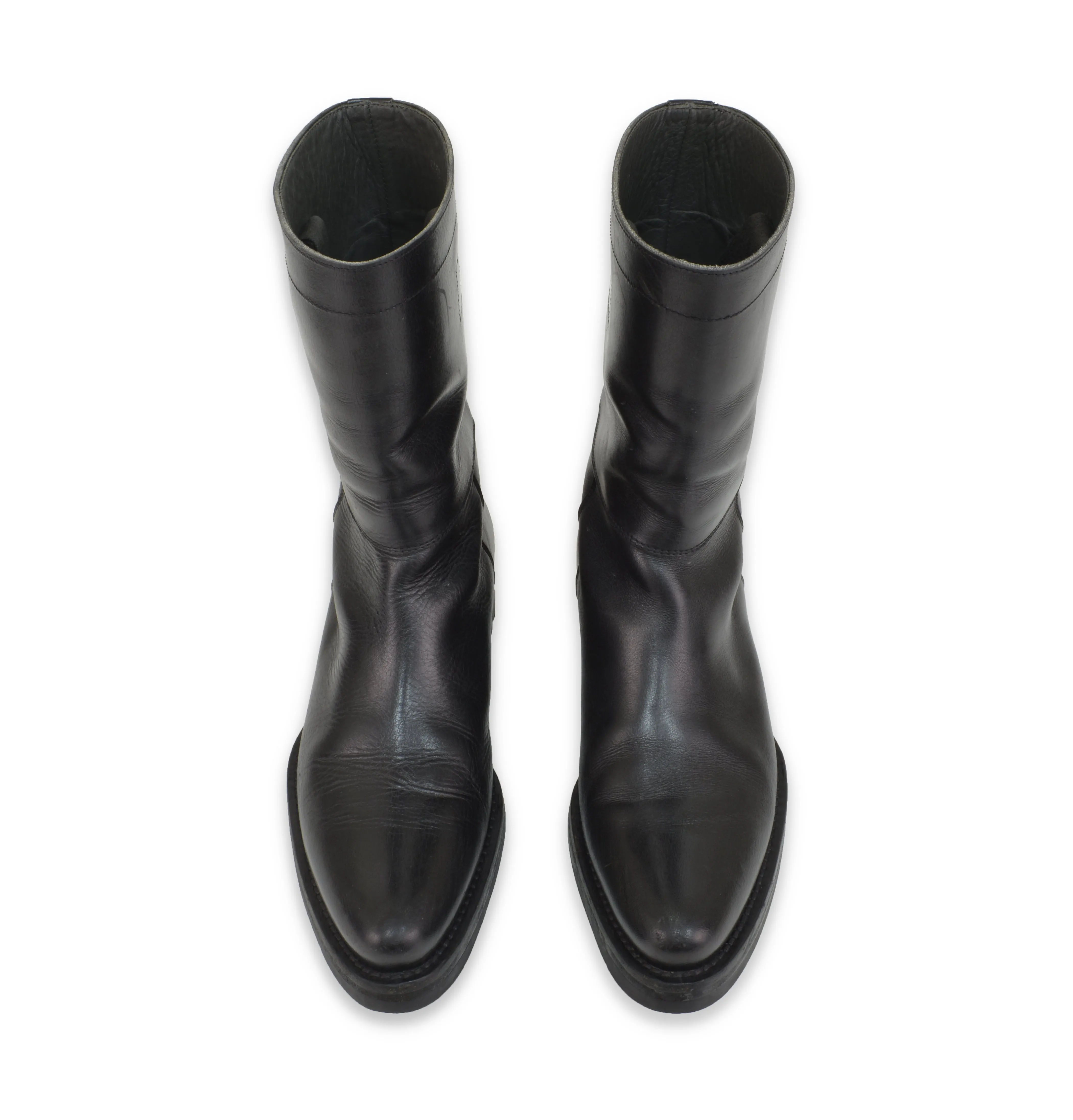 2000s Point Toe Riding Boots with Tread Sole in Heavy Calfskin