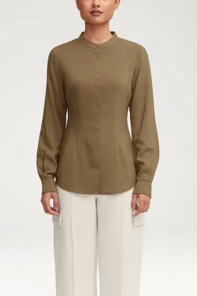 Adina Fitted Button Down Top - Desert Sage