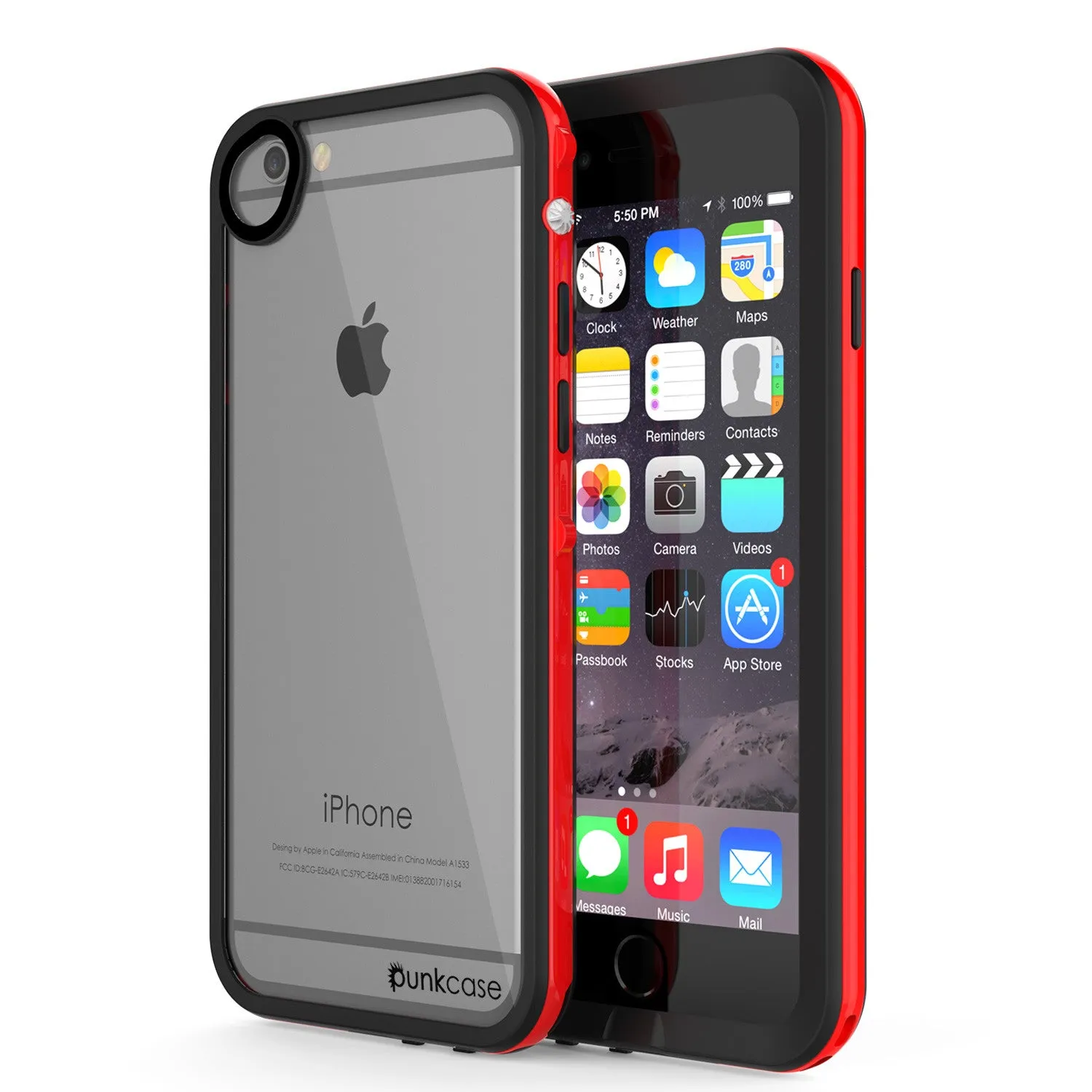 Apple iPhone 7 Waterproof Case, PUNKcase CRYSTAL 2.0 Red W/ Attached Screen Protector  | Warranty