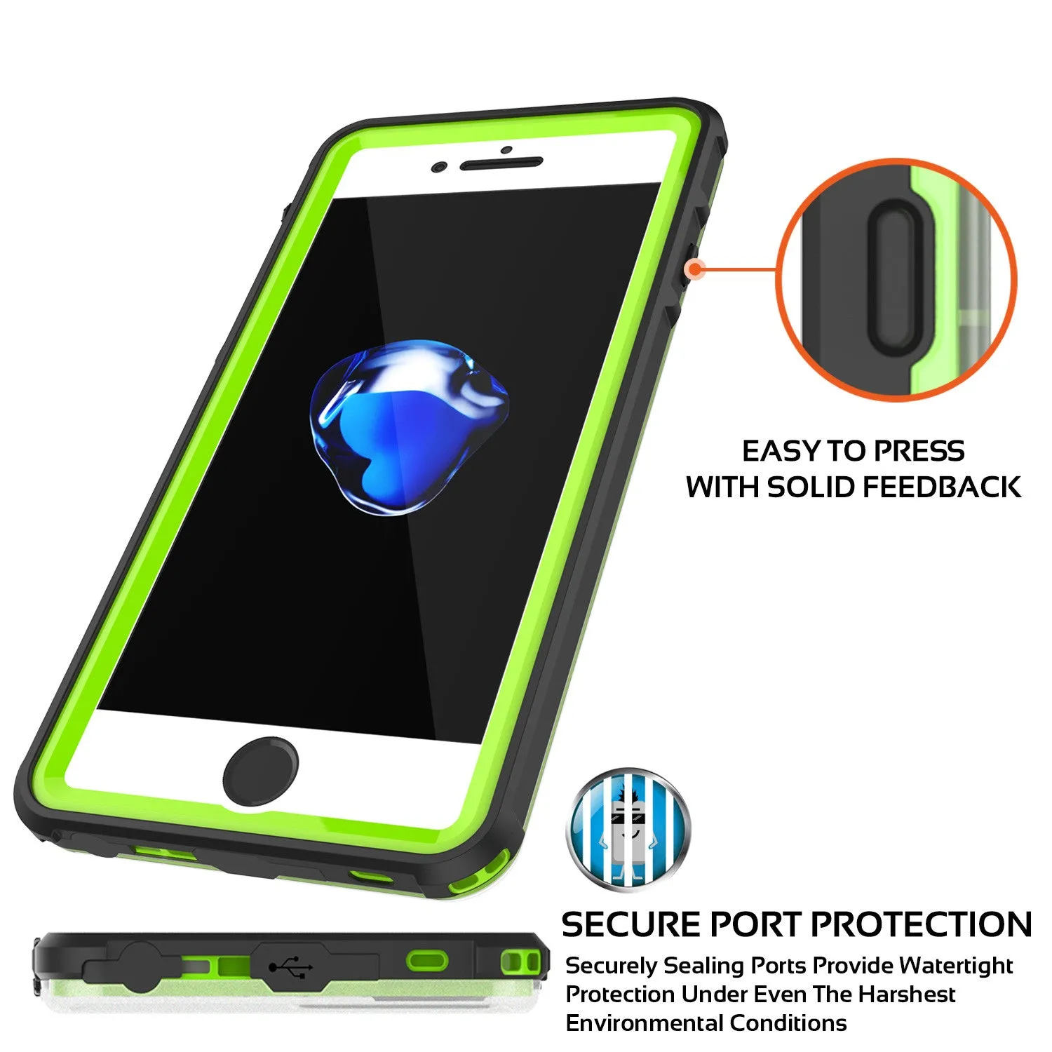 Apple iPhone 7 Waterproof Case, PUNKcase CRYSTAL Light Green  W/ Attached Screen Protector  | Warranty