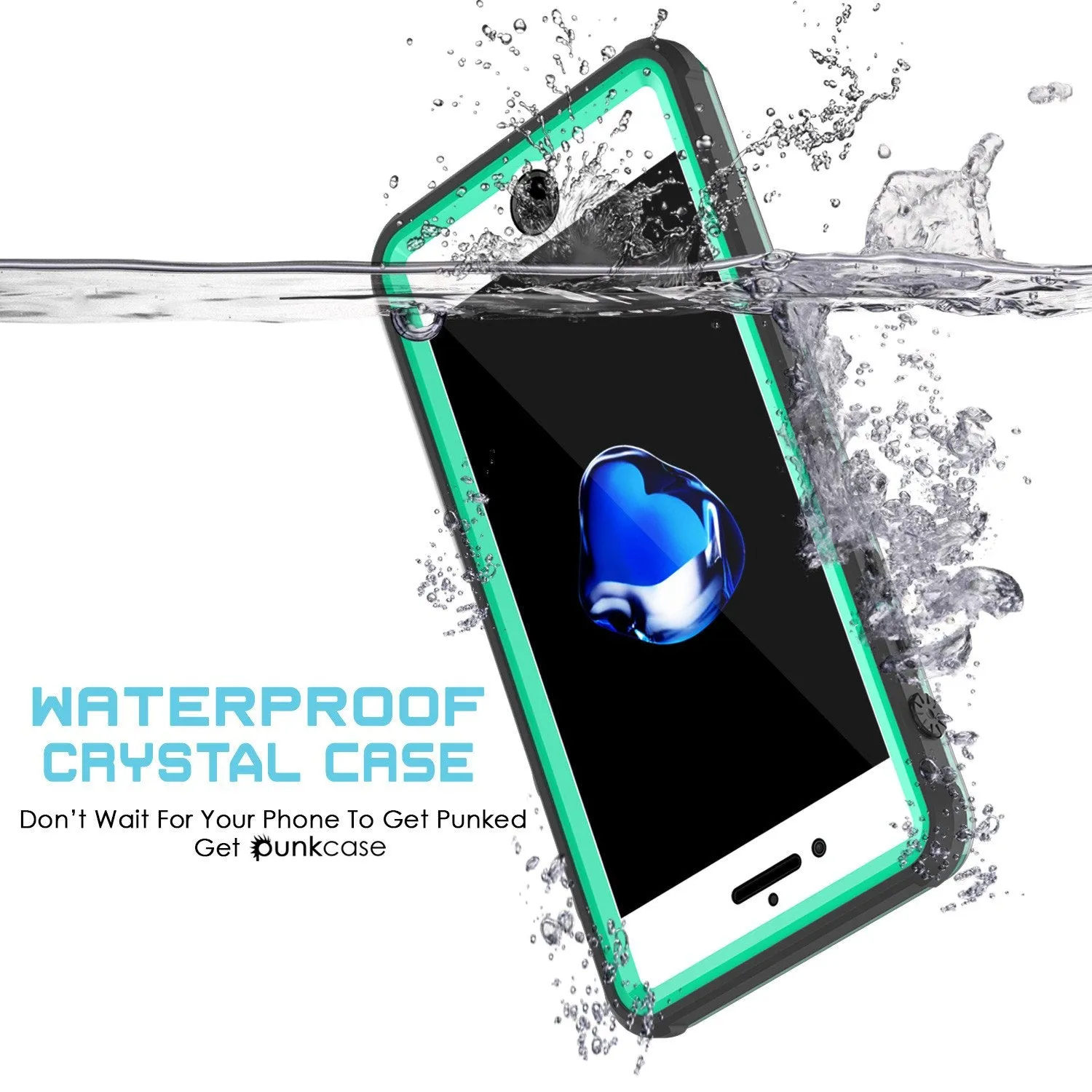 Apple iPhone 8 Waterproof Case, PUNKcase CRYSTAL Teal W/ Attached Screen Protector  | Warranty