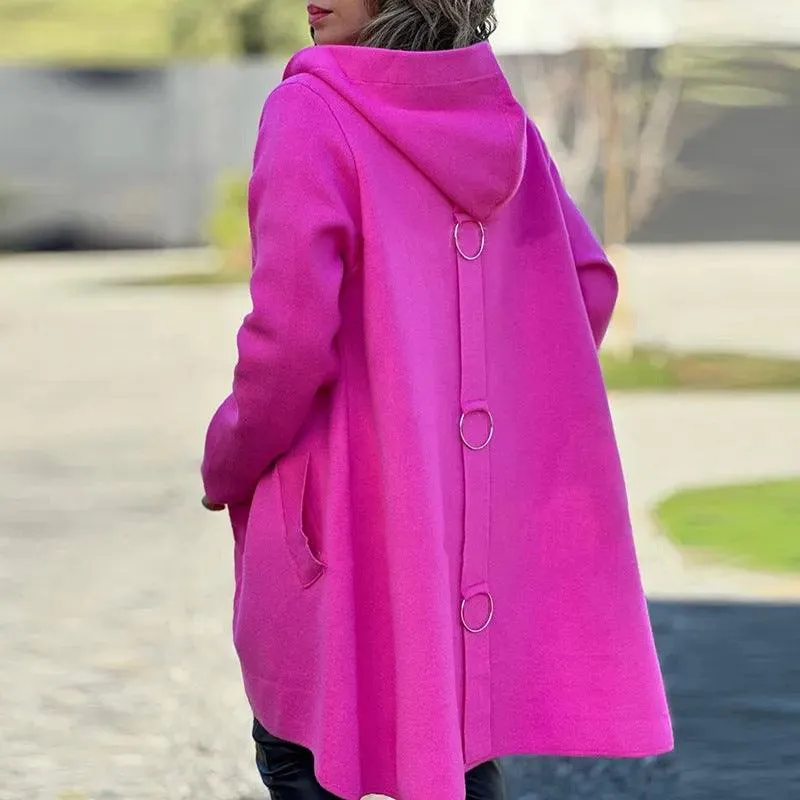 Autumn And Winter New Hooded Long Sleeve Solid Color Woolen Coat