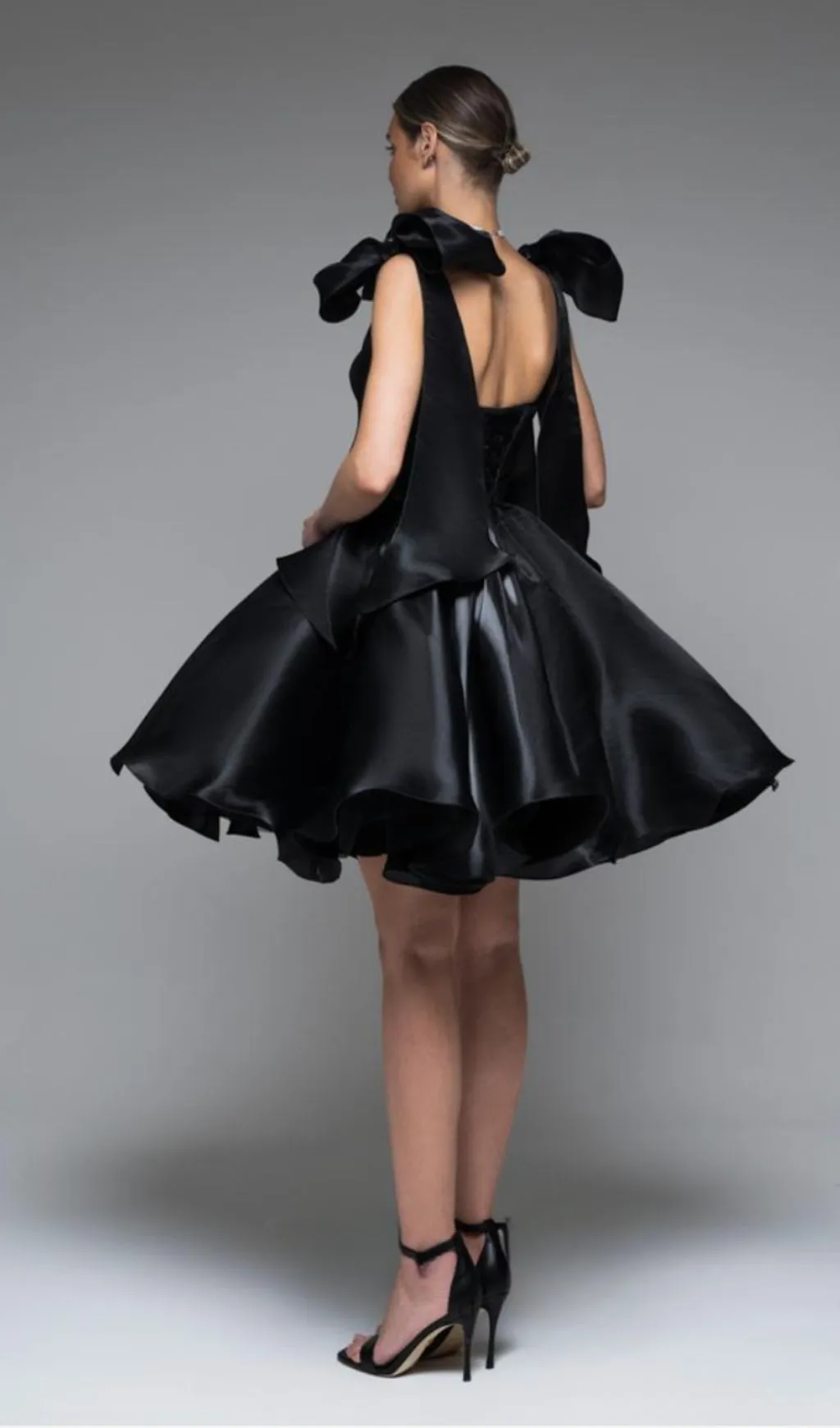 BLACK BOW PUFFY MINI DRESS