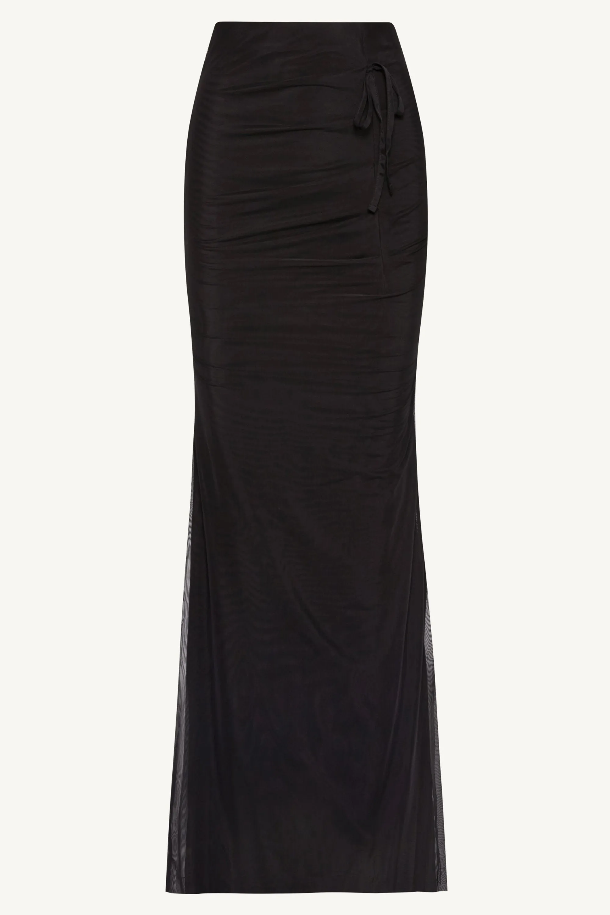 Capri Rouched Mesh Maxi Skirt - Black