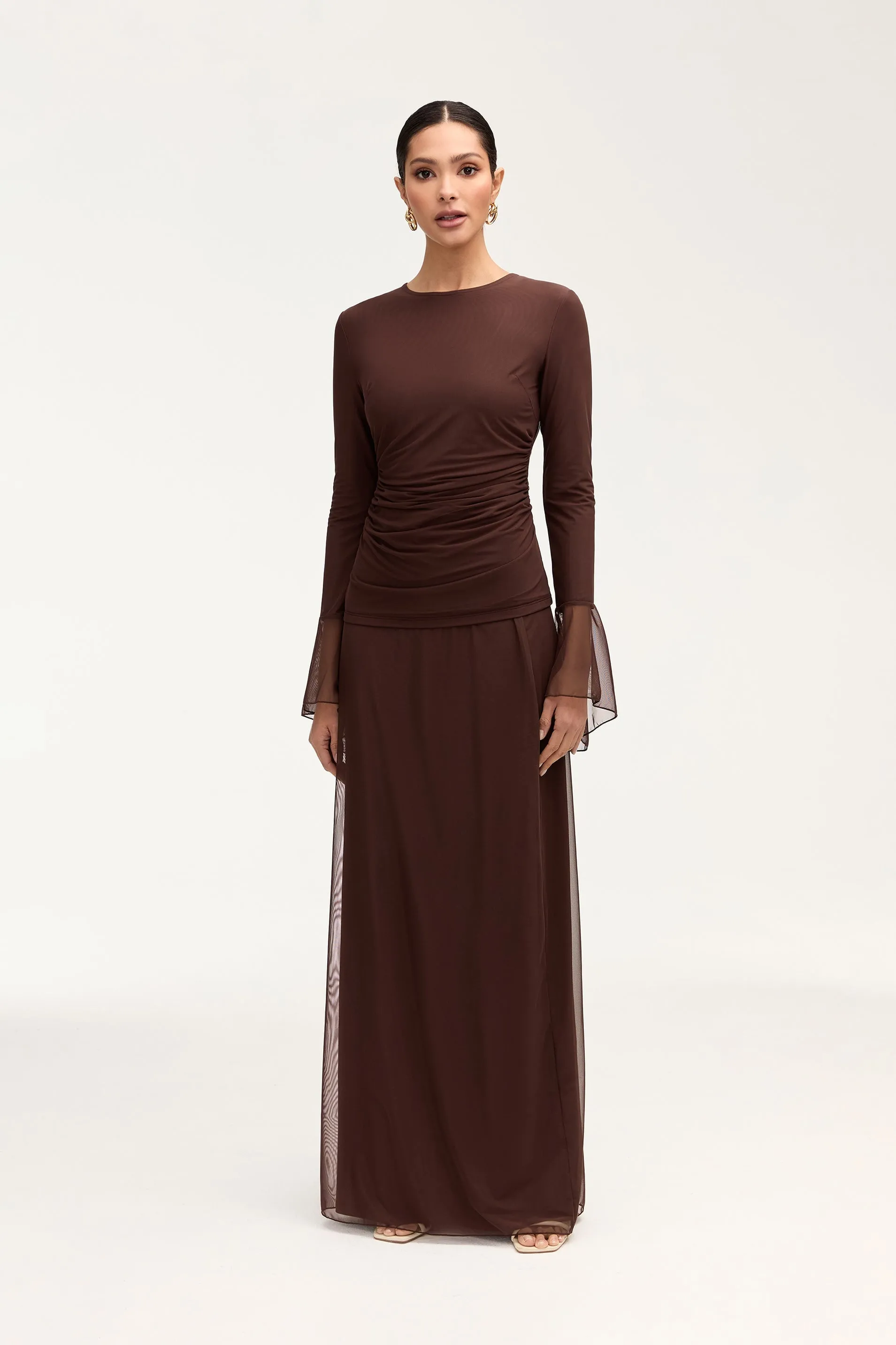 Carmela Mesh Maxi Skirt - Espresso