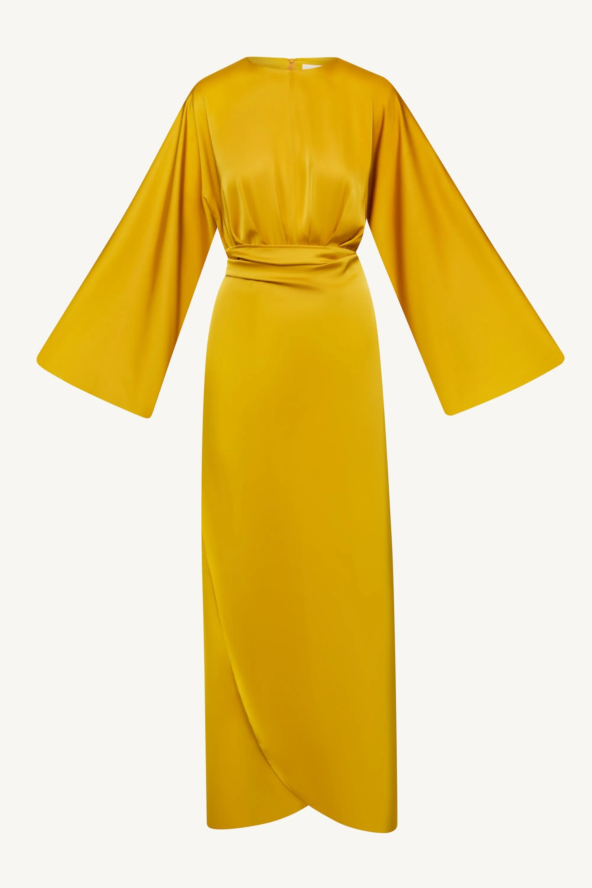 Cedra Satin Wrap Maxi Dress - Honey