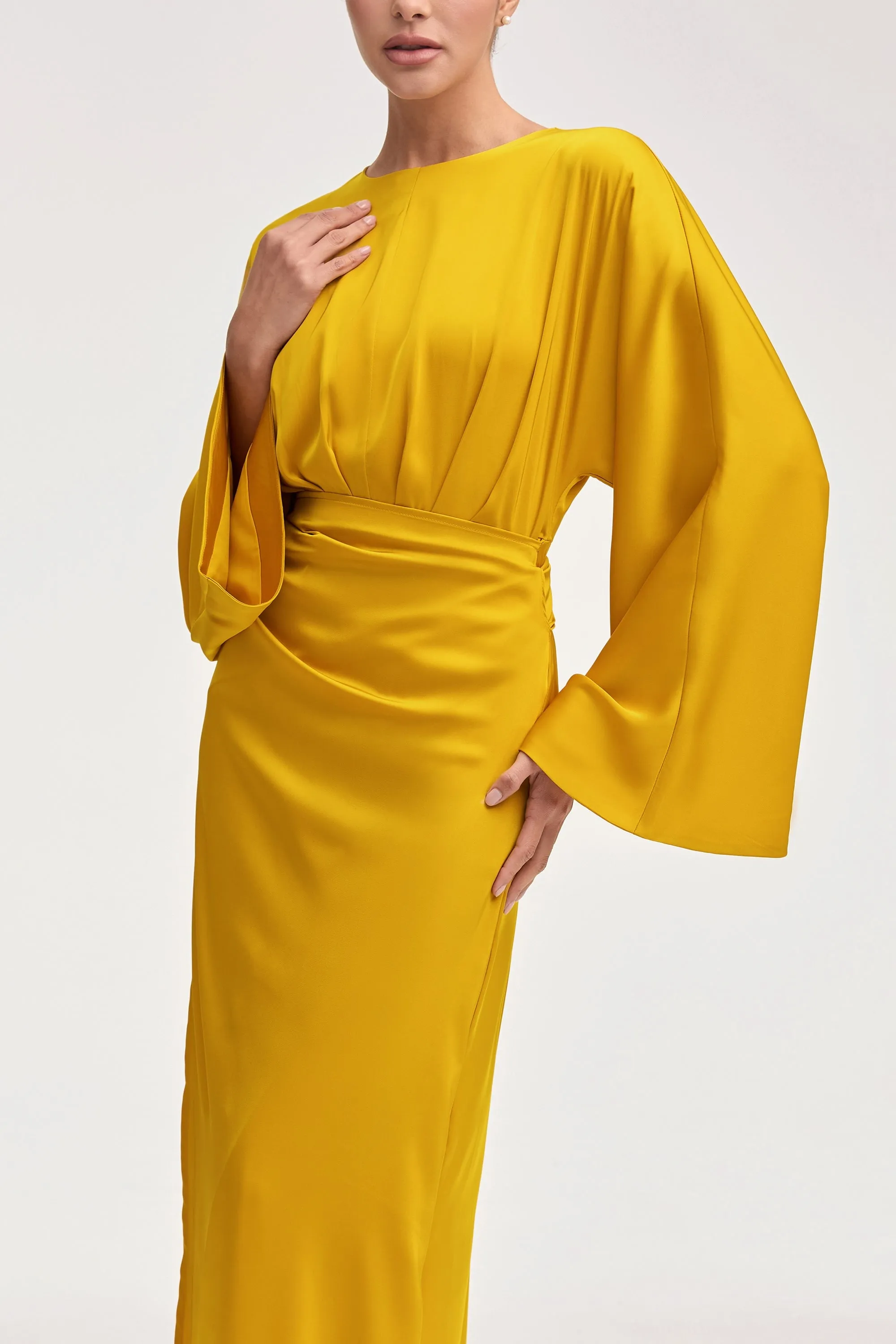 Cedra Satin Wrap Maxi Dress - Honey