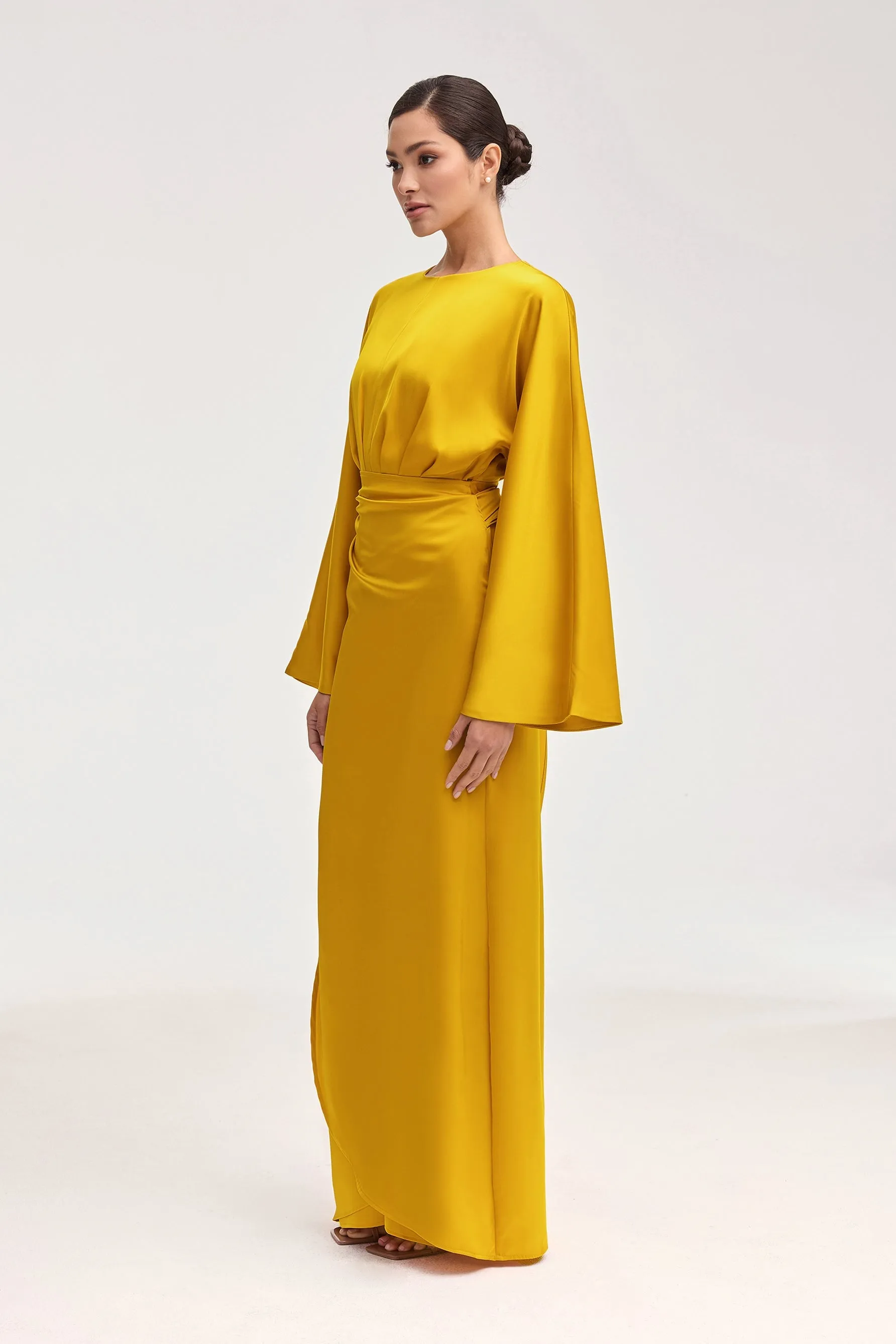 Cedra Satin Wrap Maxi Dress - Honey