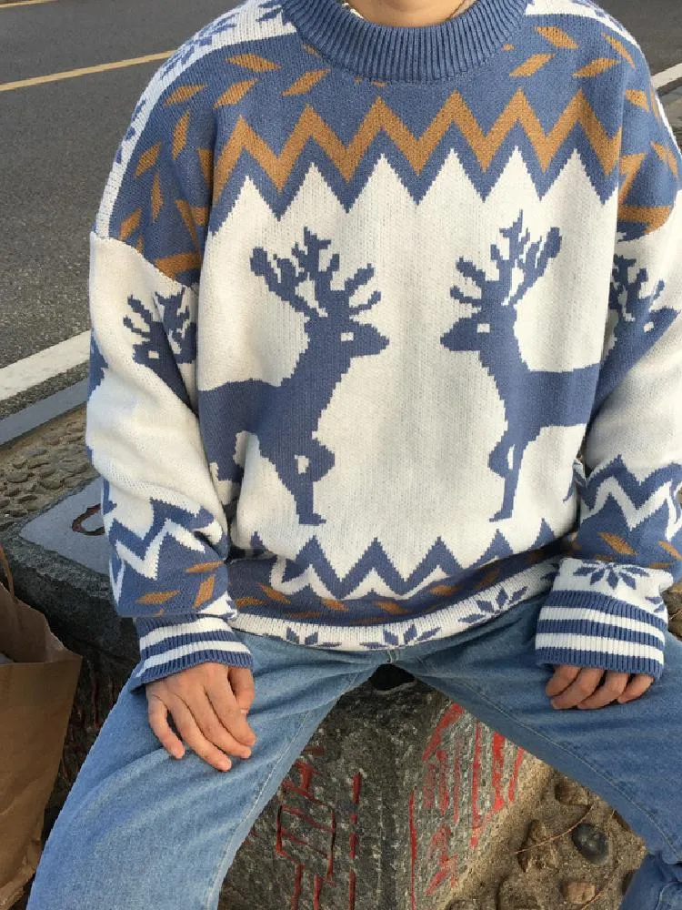 Deers Retro Loose Fitting Knit Sweater