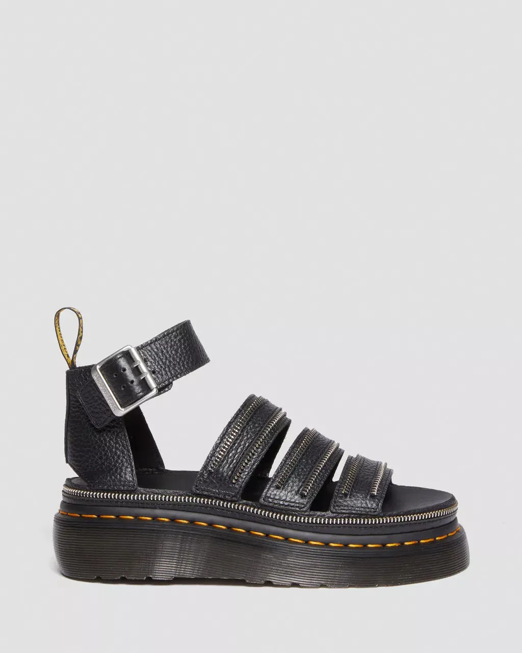 Doc Martens Women's CLARISSA II QUAD HARDWARE MILLED NAPPA LEATHER PLATFORM SANDALS (Black)