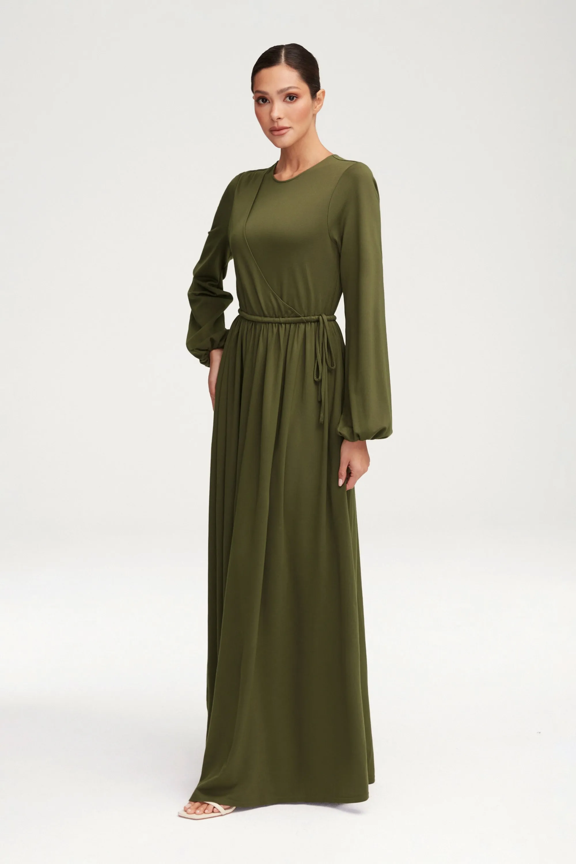 Emma Jersey Elastic Waist Maxi Dress - Khaki Green