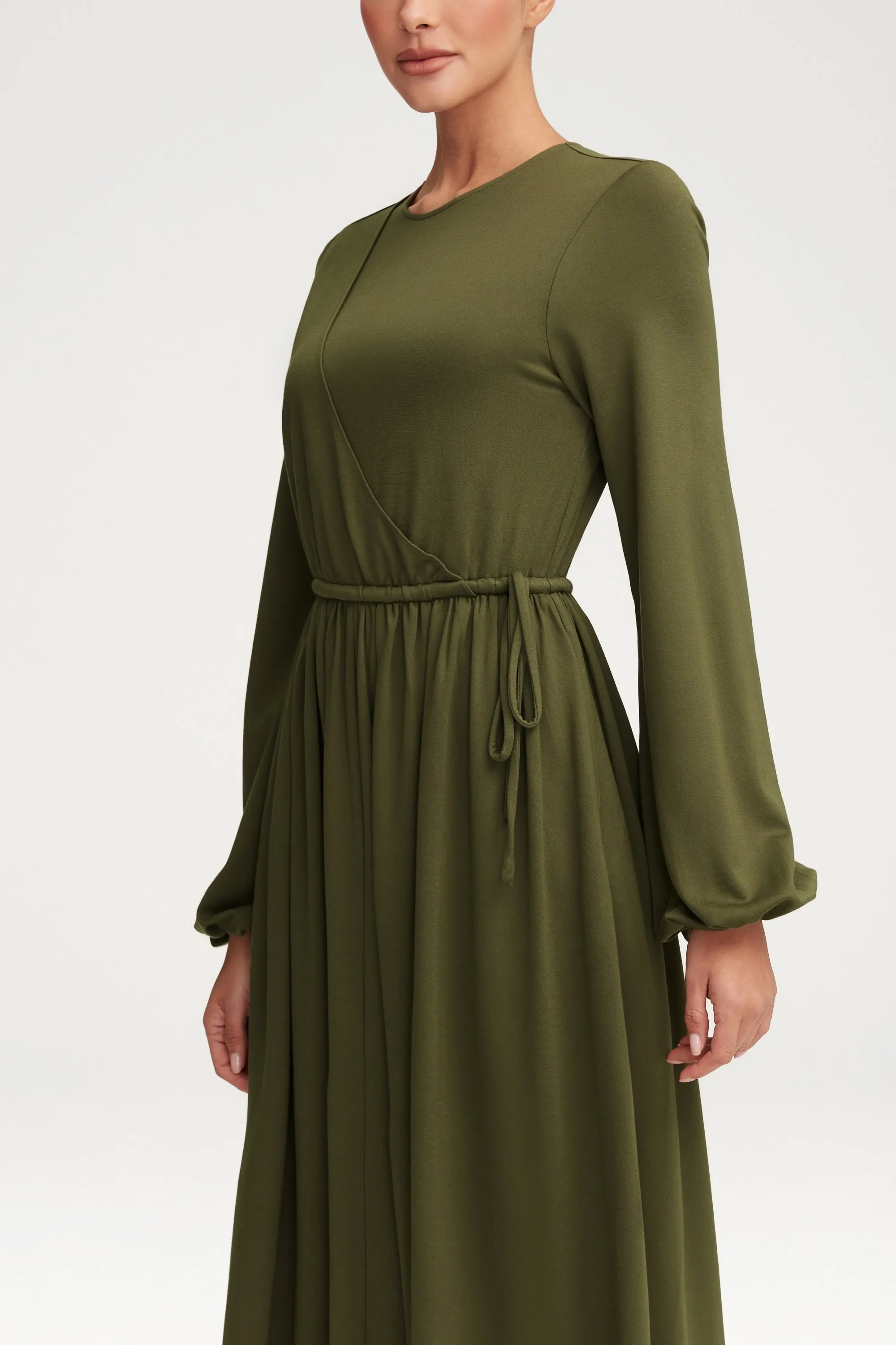 Emma Jersey Elastic Waist Maxi Dress - Khaki Green