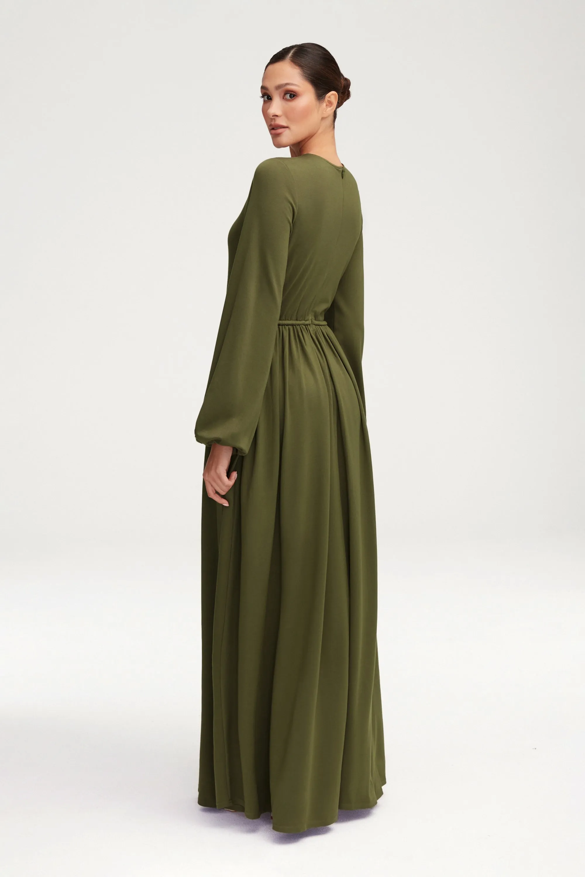 Emma Jersey Elastic Waist Maxi Dress - Khaki Green