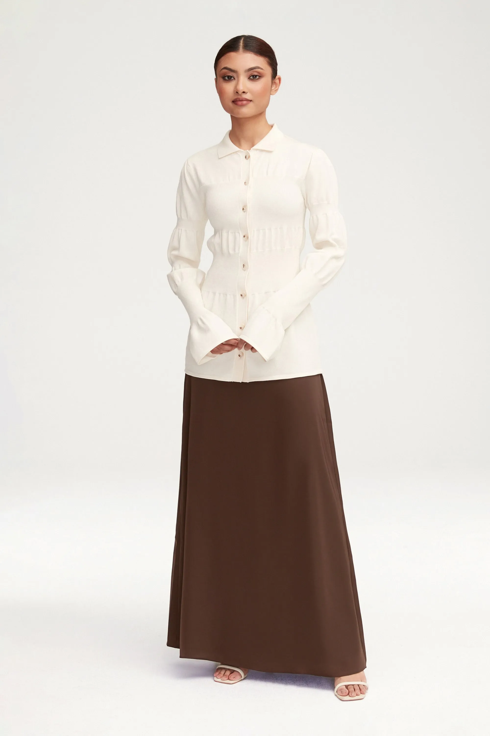 Essential Satin Maxi Skirt - Brown