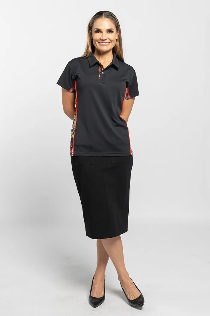 Generational Flames NAIDOC 2024 Black Bamboo (Simpson) Women's Fitted Polo Shirt