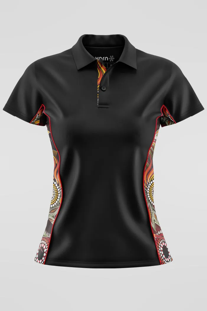 Generational Flames NAIDOC 2024 Black Bamboo (Simpson) Women's Fitted Polo Shirt