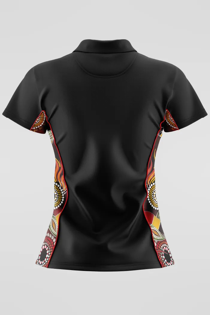 Generational Flames NAIDOC 2024 Black Bamboo (Simpson) Women's Fitted Polo Shirt