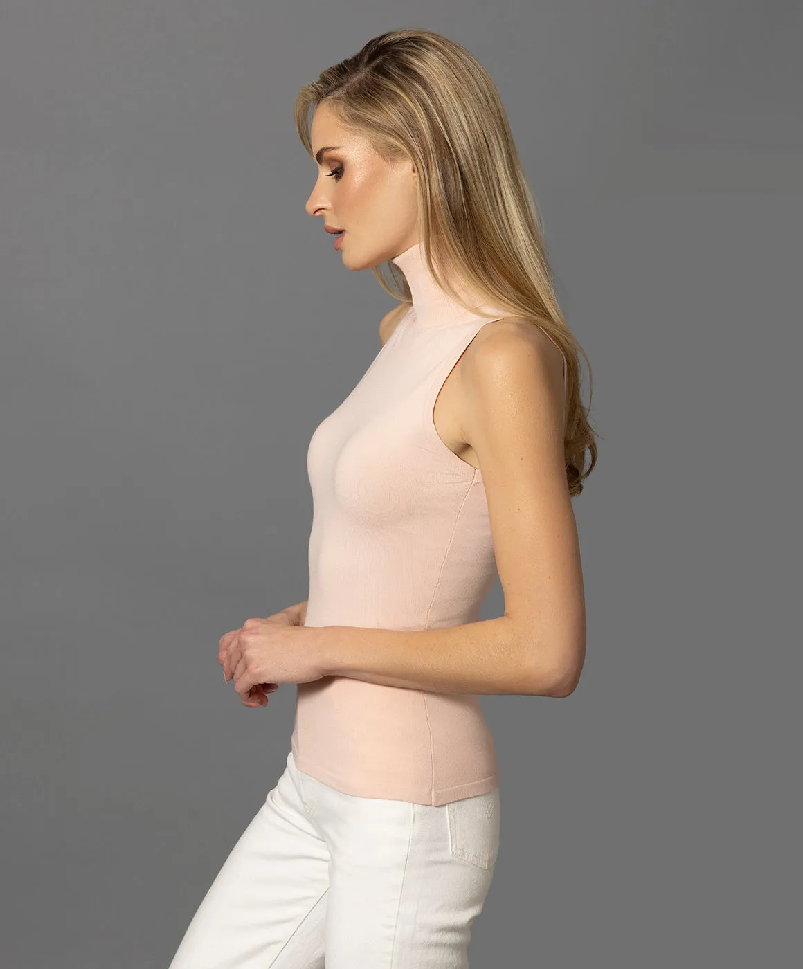 Light Pink Sleeveless Turtleneck Tops