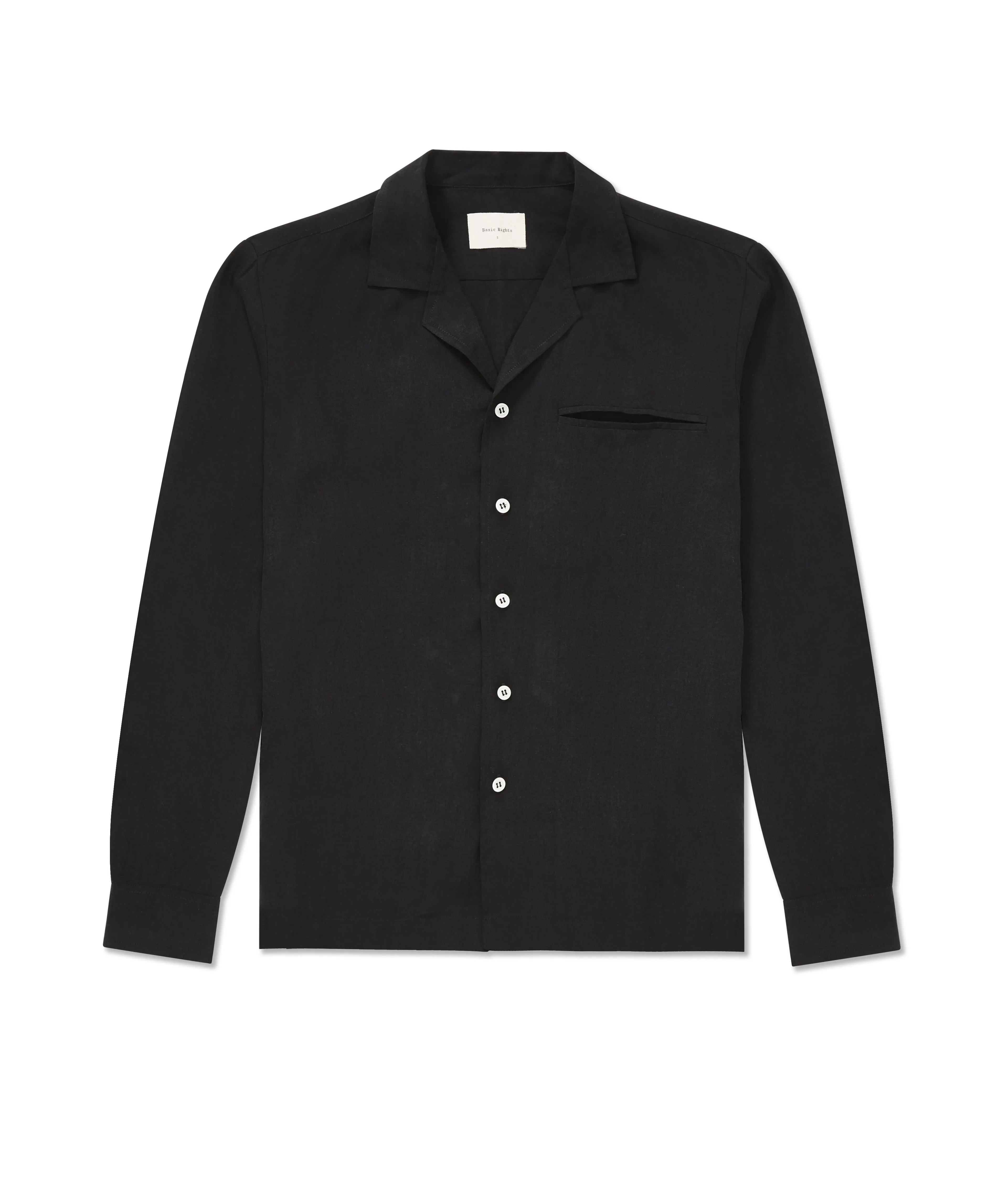 Long Sleeve Camp Collar Shirt - Black