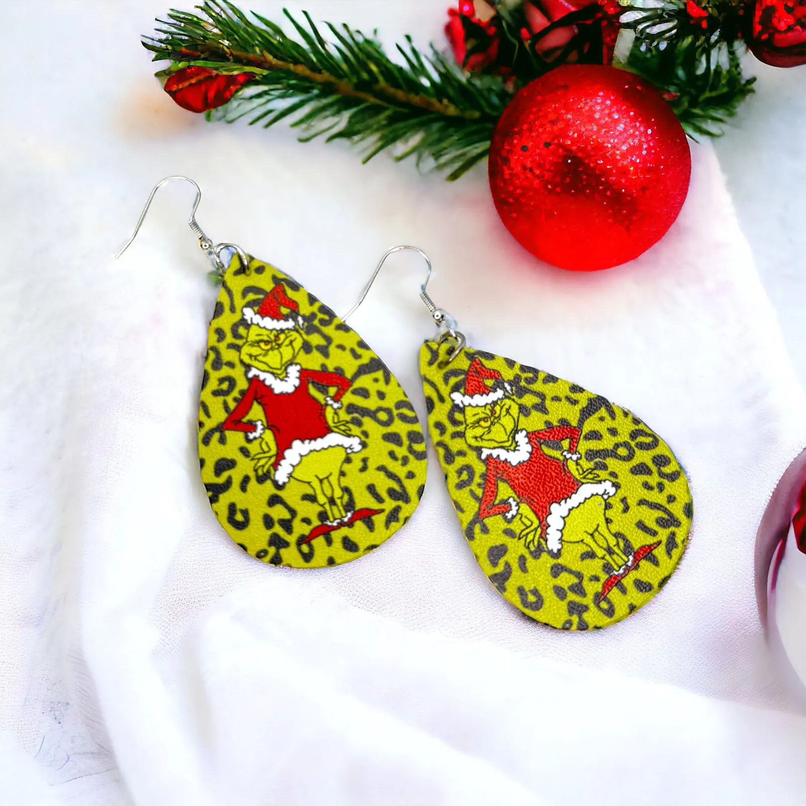 Mean One Earrings - Santa Hat, Christmas Earrings, Christmas Jewelry, Christmas Jewelry, Handmade Earrings, Green Earrings