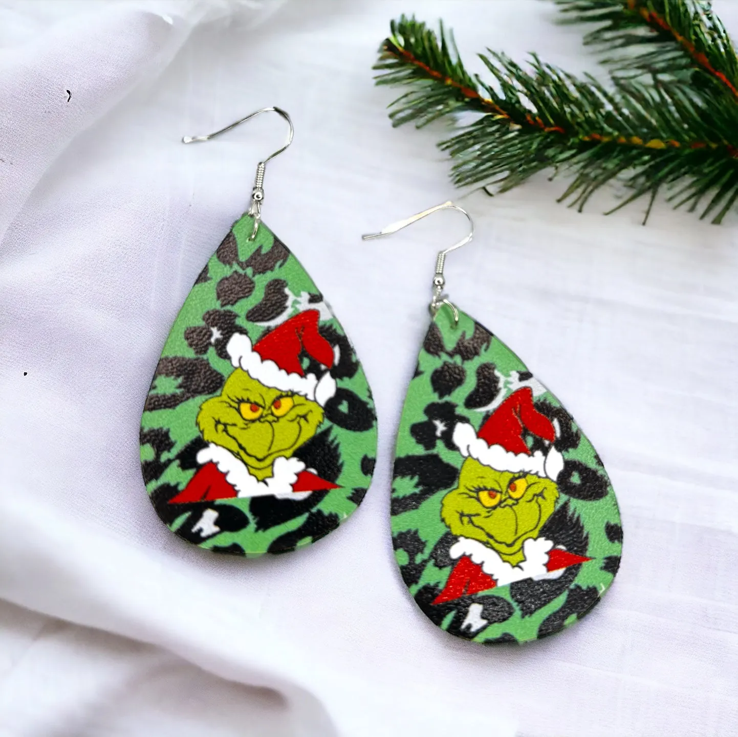 Mean One Earrings - Santa Hat, Christmas Earrings, Christmas Jewelry, Christmas Jewelry, Handmade Earrings, Green Earrings