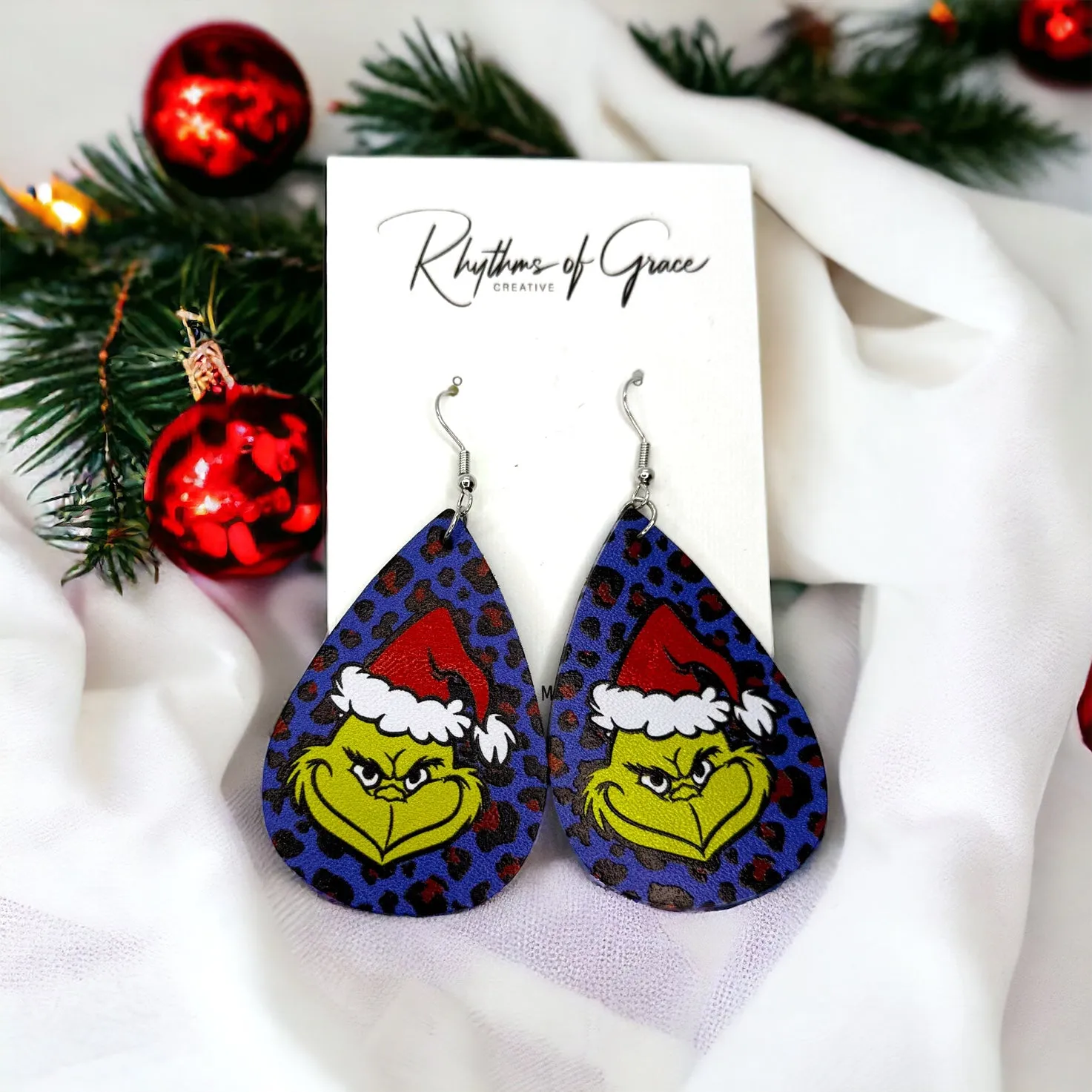 Mean One Earrings - Santa Hat, Christmas Earrings, Christmas Jewelry, Christmas Jewelry, Handmade Earrings, Green Earrings