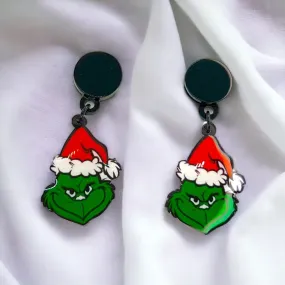 Mean One Earrings - Santa Hat, Christmas Earrings, Christmas Jewelry, Christmas Jewelry, Handmade Earrings, Green Earrings