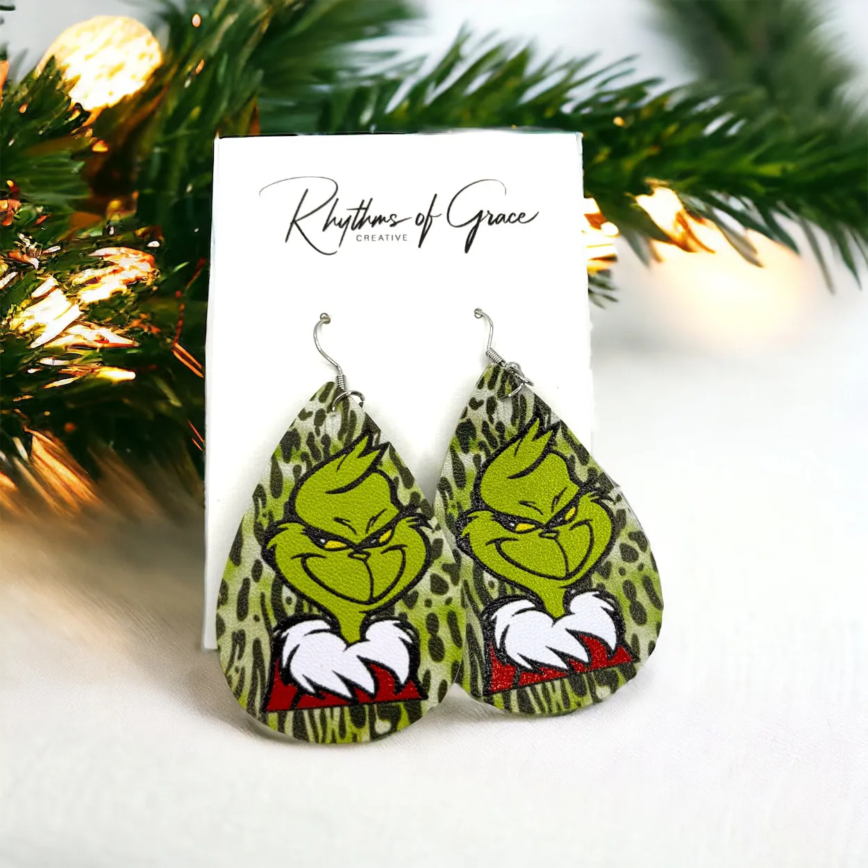 Mean One Earrings - Santa Hat, Christmas Earrings, Christmas Jewelry, Christmas Jewelry, Handmade Earrings, Green Earrings