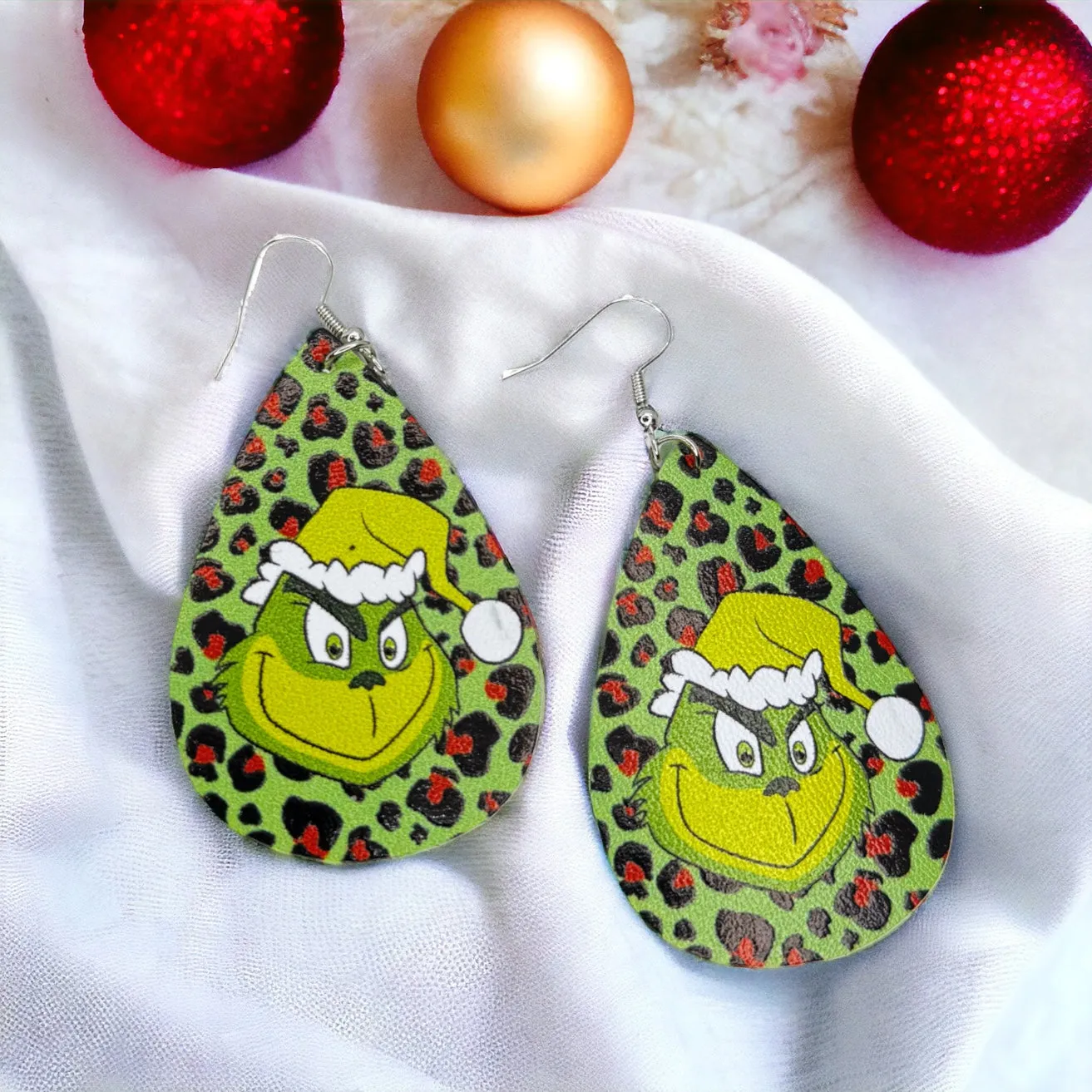 Mean One Earrings - Santa Hat, Christmas Earrings, Christmas Jewelry, Christmas Jewelry, Handmade Earrings, Green Earrings