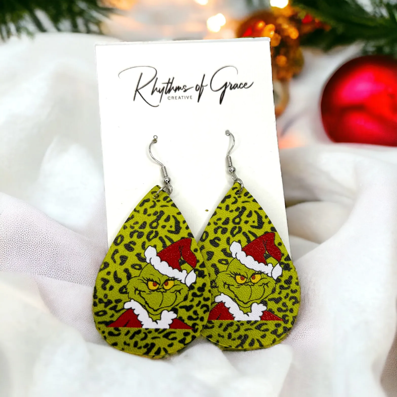 Mean One Earrings - Santa Hat, Christmas Earrings, Christmas Jewelry, Christmas Jewelry, Handmade Earrings, Green Earrings