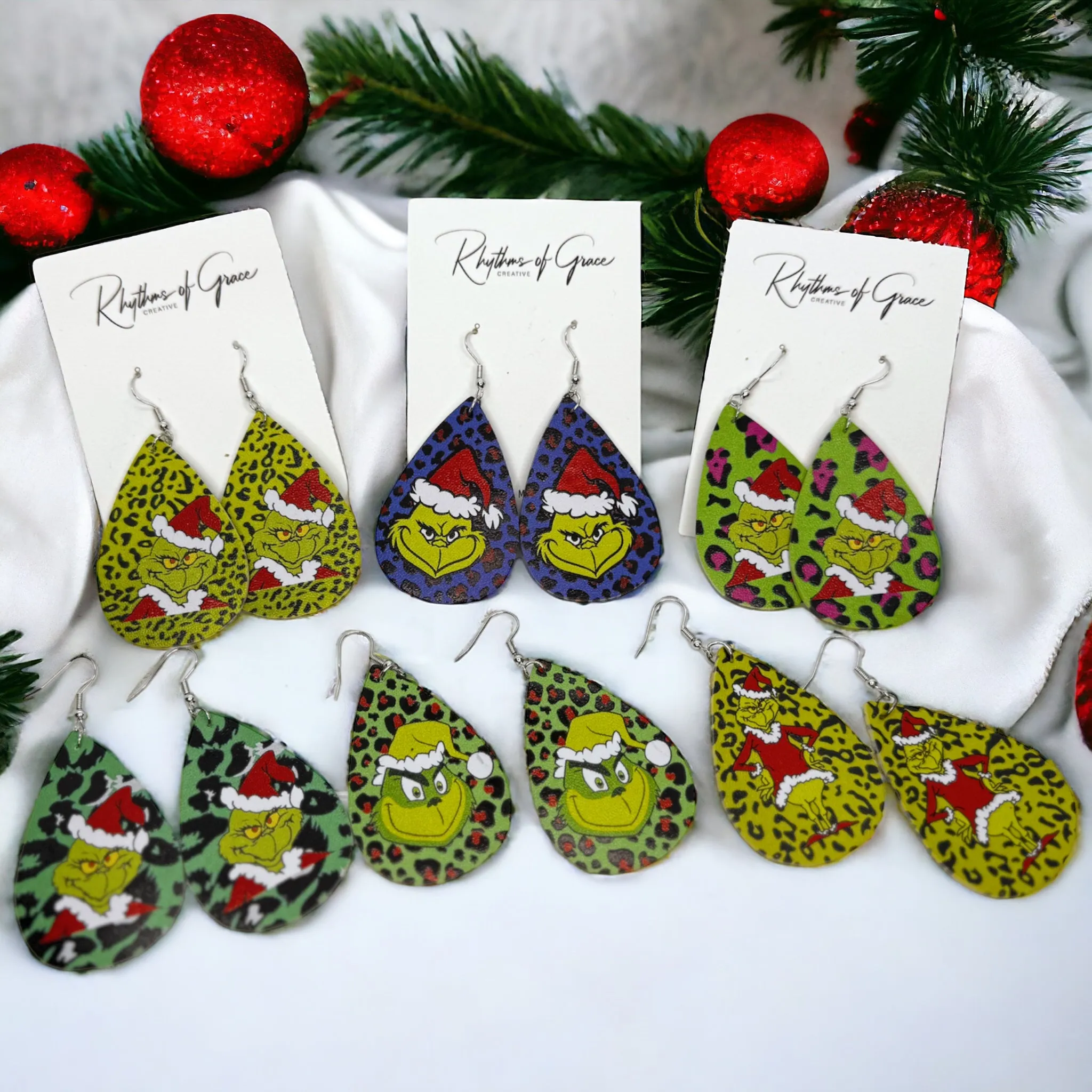 Mean One Earrings - Santa Hat, Christmas Earrings, Christmas Jewelry, Christmas Jewelry, Handmade Earrings, Green Earrings