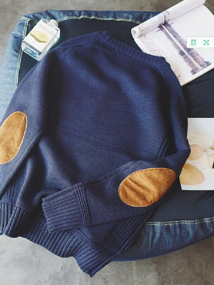 Pullover Patch Color Contrast Thickened Sweater