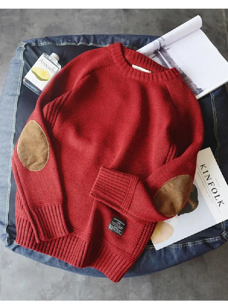 Pullover Patch Color Contrast Thickened Sweater