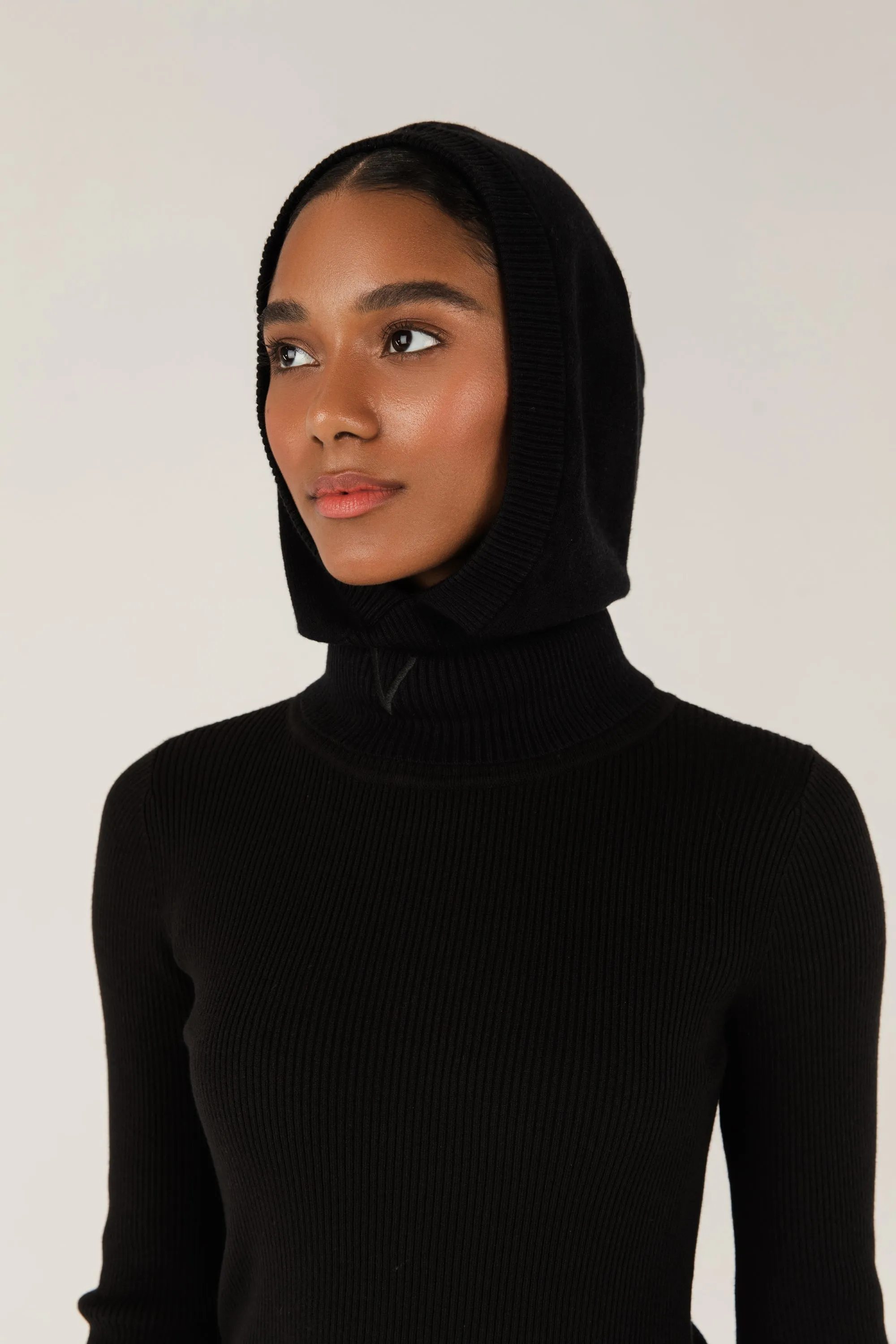 Ribbed Knit Balaclava - Black