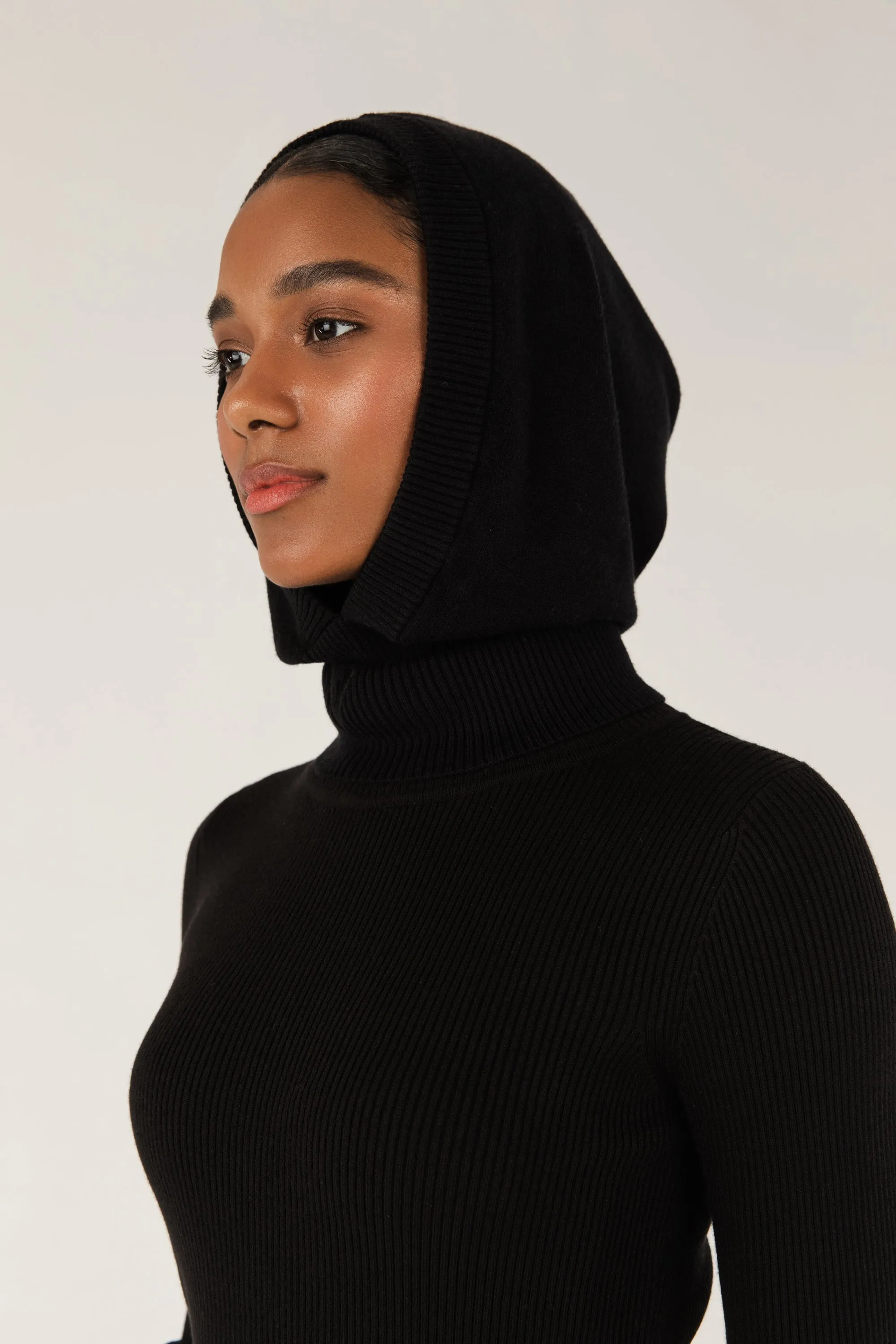 Ribbed Knit Balaclava - Black