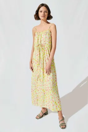 Ruched Cami Midi Dress in Lime Daisy