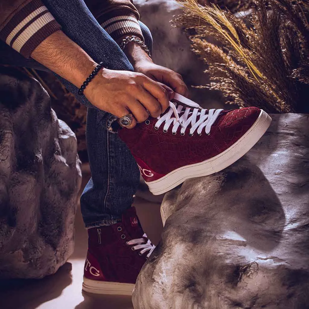 Saint Harvey Croco Embossed Burgundy Leather Sneakers