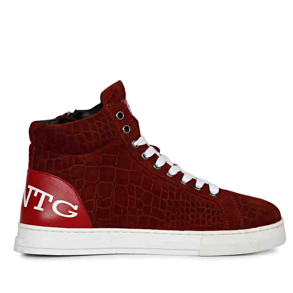 Saint Harvey Croco Embossed Burgundy Leather Sneakers