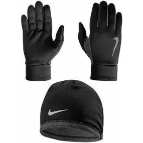 Womens Run Thermal Hat and Glove Set - Black/Anthracite/Silver