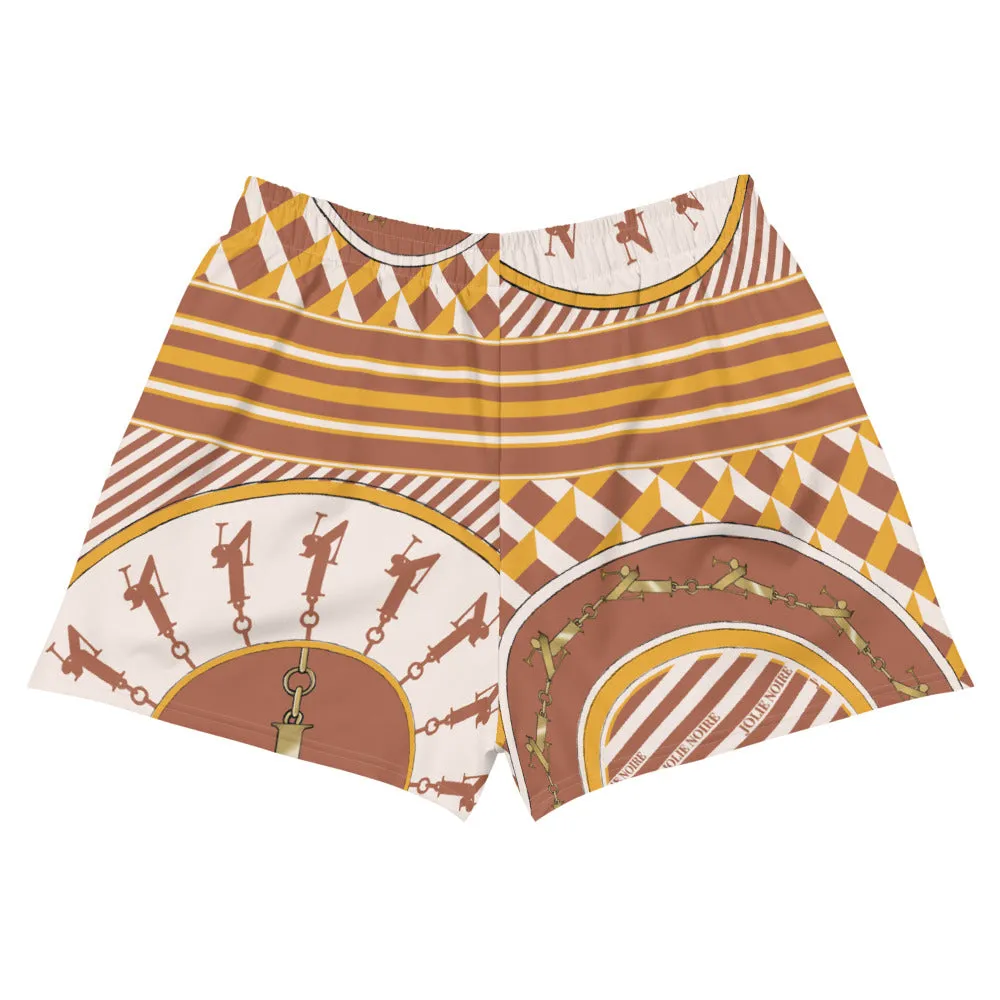 Women's Scarf Print Premium Shorts- Rust